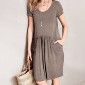 Garnet Hill Short Sleeve Pocket Dress Size XL Brown A-Line Viscose/Elastane
